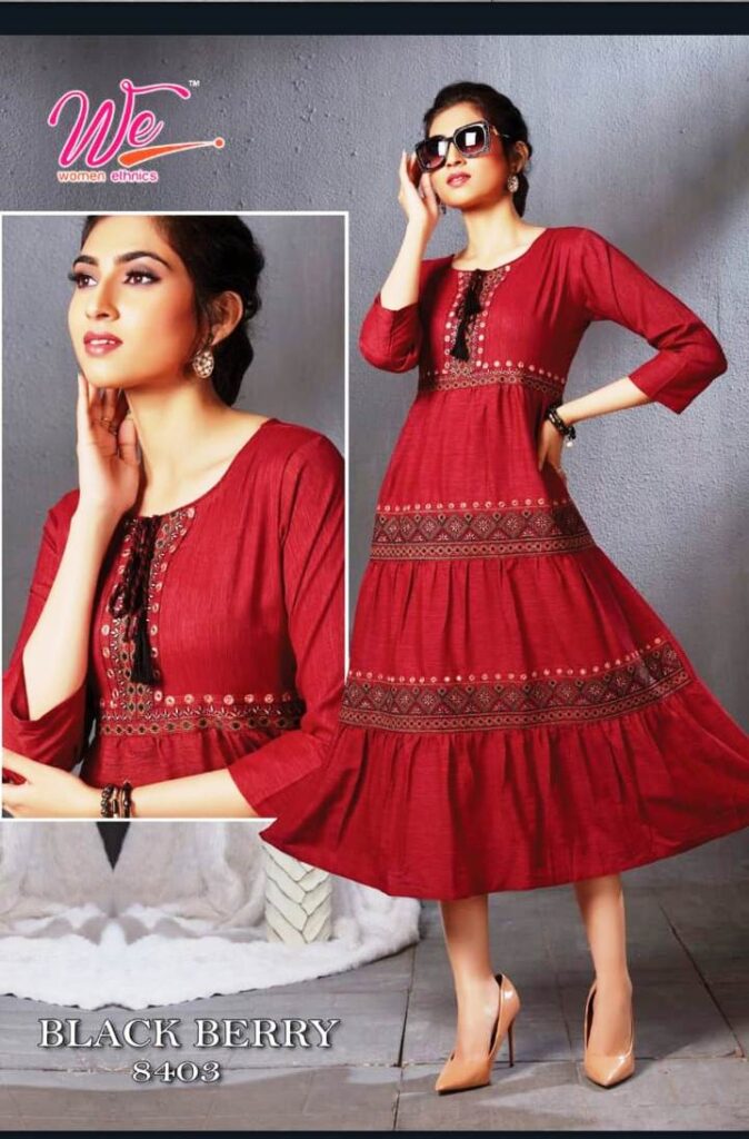 Women's Maroon Embroidered Flared Anarkali Kurti | Designer Ethnic A-Line Long Kurta Dress with 3/4 Sleeves for Festive & Casual Wear